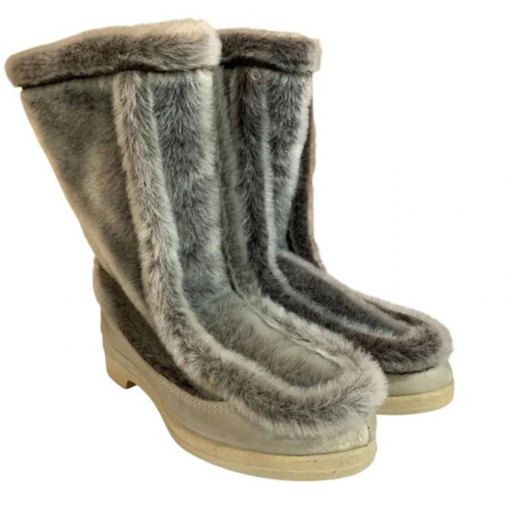 VTG Snowland Boots Womens Size 5 Gray Faux Fur Winter Warm Apres Ski Made in USA